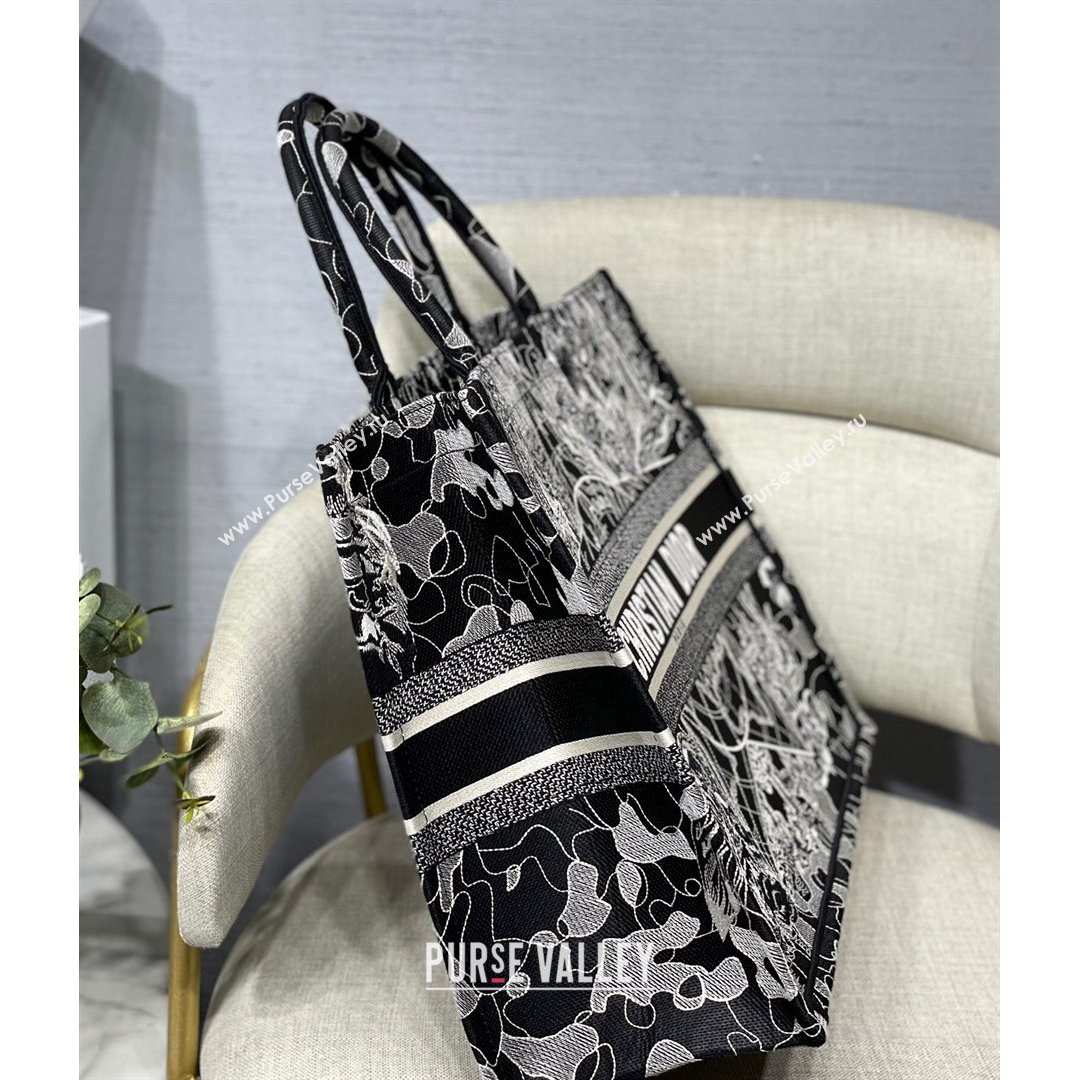 Dior Large Book Tote Bag in Black Around World Embroidery 2021 (XXG-21090729)