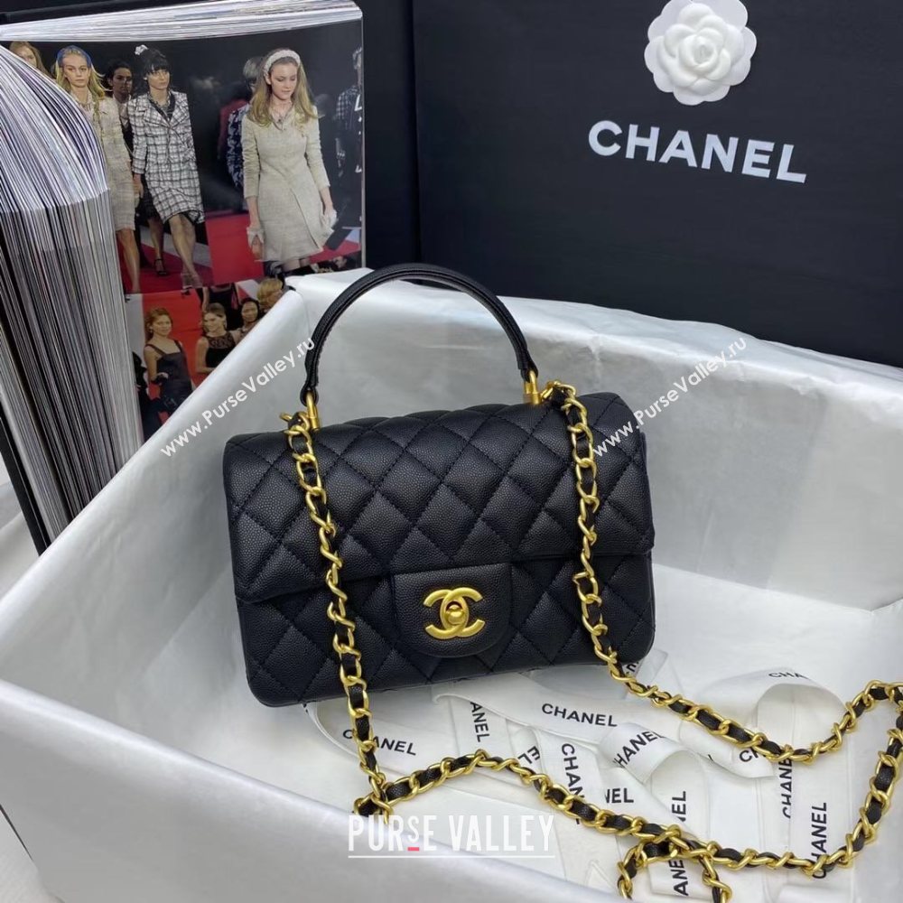 Chanel Grained Calfskin Mini Flap Bag with Top Handle AS2431 Black 2021 (JY-21031712)