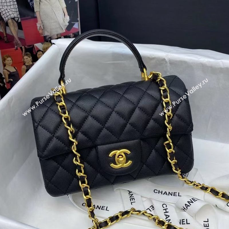 Chanel Grained Calfskin Mini Flap Bag with Top Handle AS2431 Black 2021 (JY-21031712)