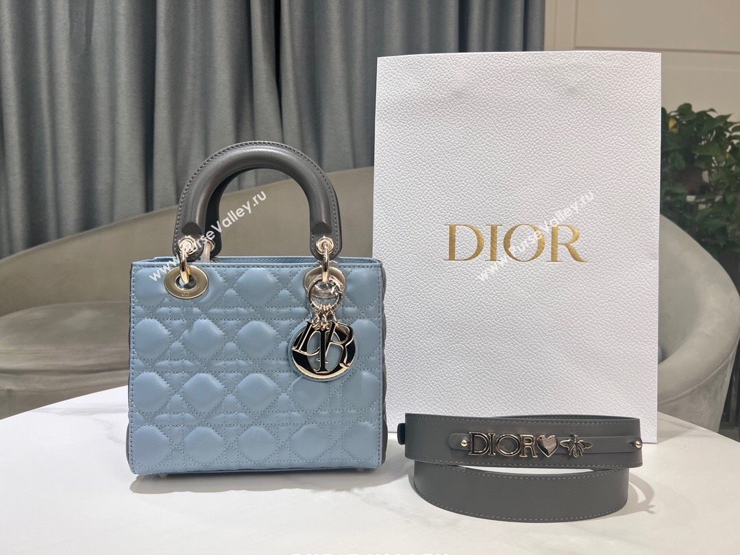 Dior Small Lady Dior Bag in Two-Tone Cannage Lambskin 0531 Blue/Grey 2024 (XXG-24060318)