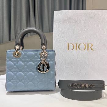 Dior Small Lady Dior Bag in Two-Tone Cannage Lambskin 0531 Blue/Grey 2024 (XXG-24060318)
