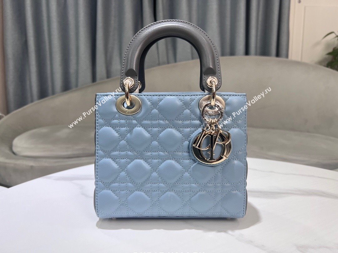 Dior Small Lady Dior Bag in Two-Tone Cannage Lambskin 0531 Blue/Grey 2024 (XXG-24060318)