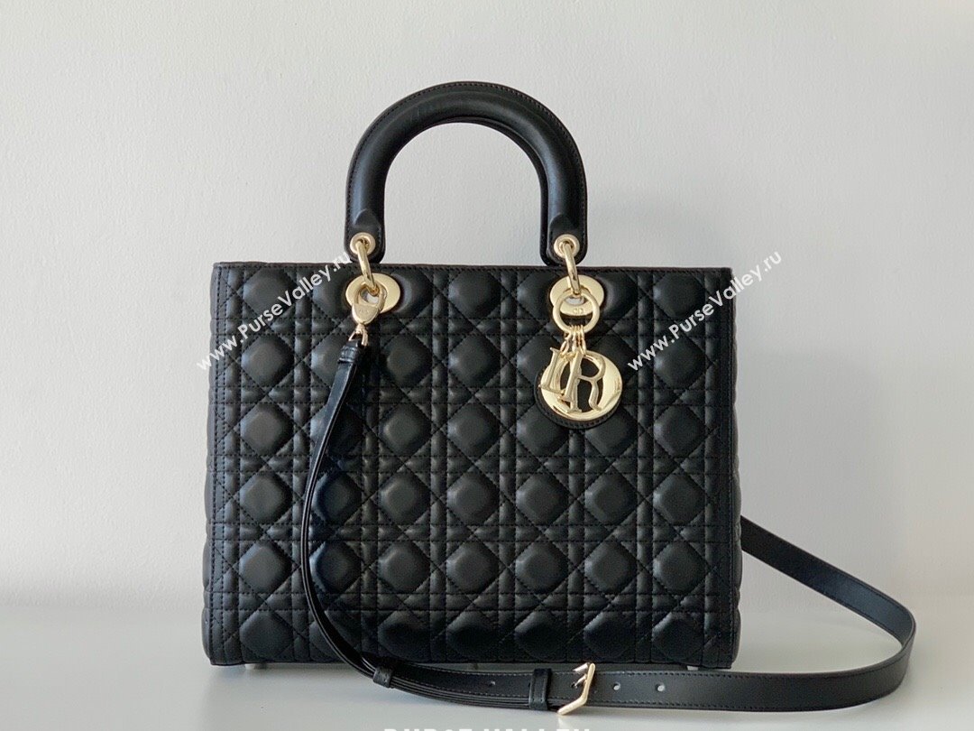 Dior Large Lady Dior Bag in Lambskin Leather Black/Gold 2024 (DMZ-24042605)