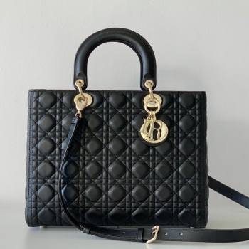 Dior Large Lady Dior Bag in Lambskin Leather Black/Gold 2024 (DMZ-24042605)
