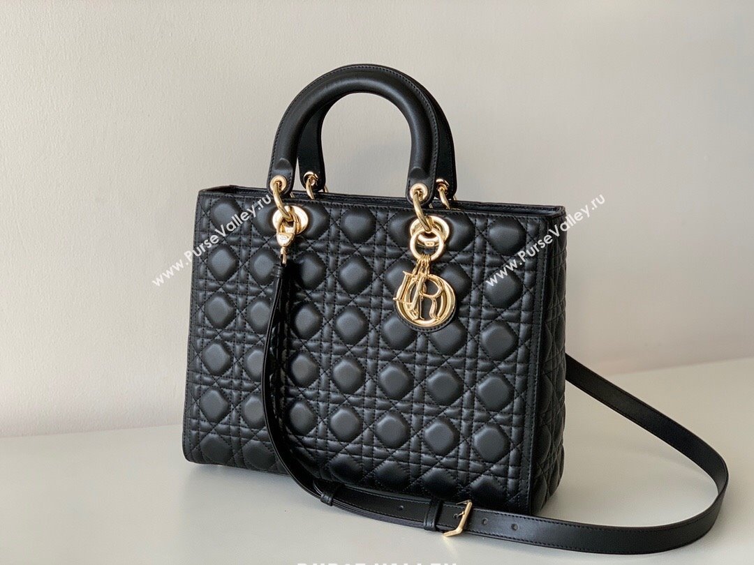 Dior Large Lady Dior Bag in Lambskin Leather Black/Gold 2024 (DMZ-24042605)