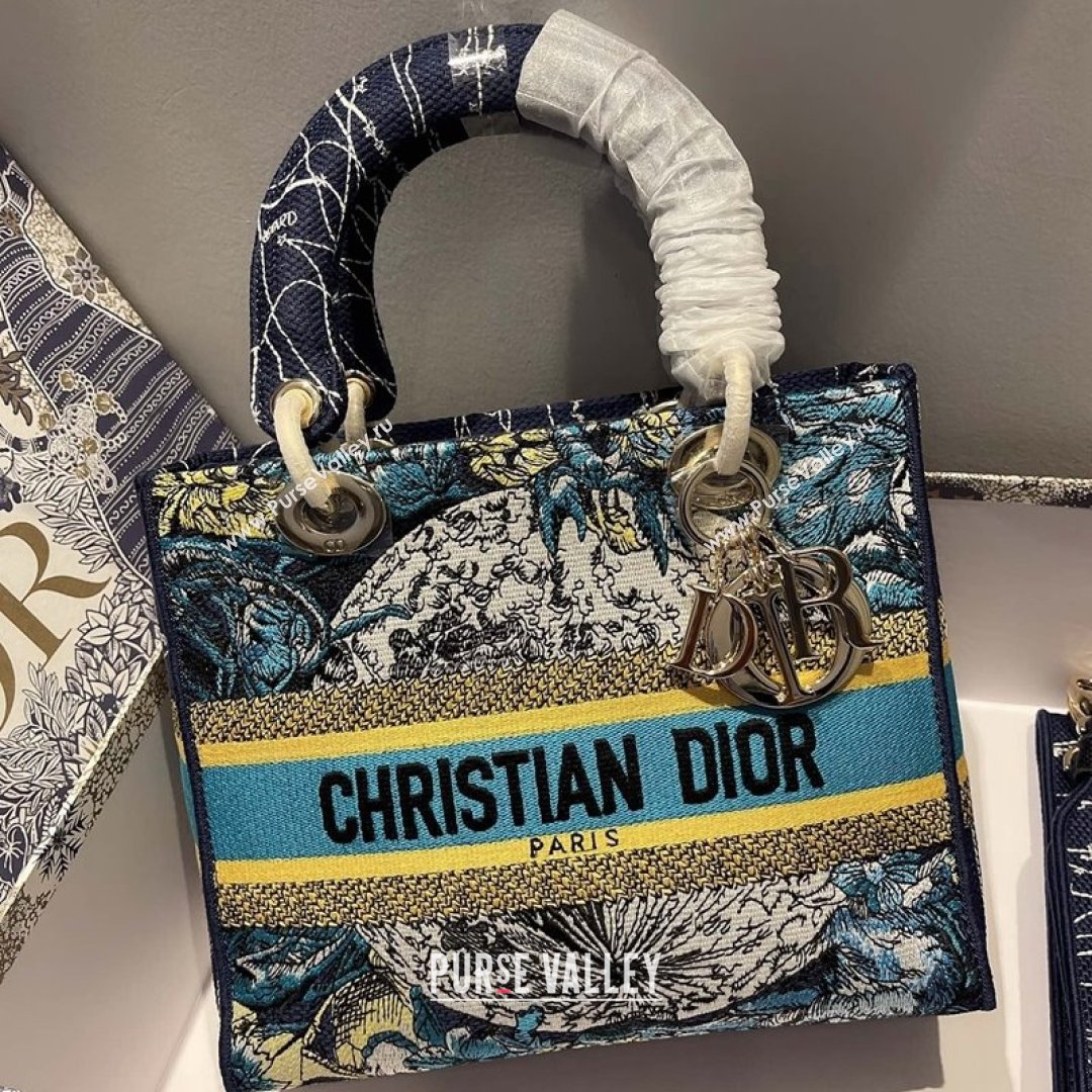 Dior Medium Lady D-Lite Bag in Blue Constellation Embroidery 2021 (XXG-21090721)
