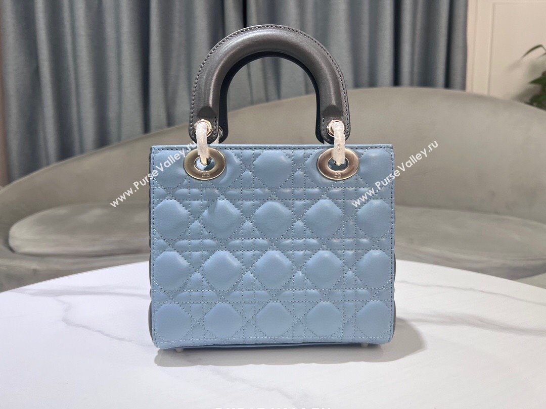 Dior Small Lady Dior Bag in Two-Tone Cannage Lambskin 0531 Blue/Grey 2024 (XXG-24060318)