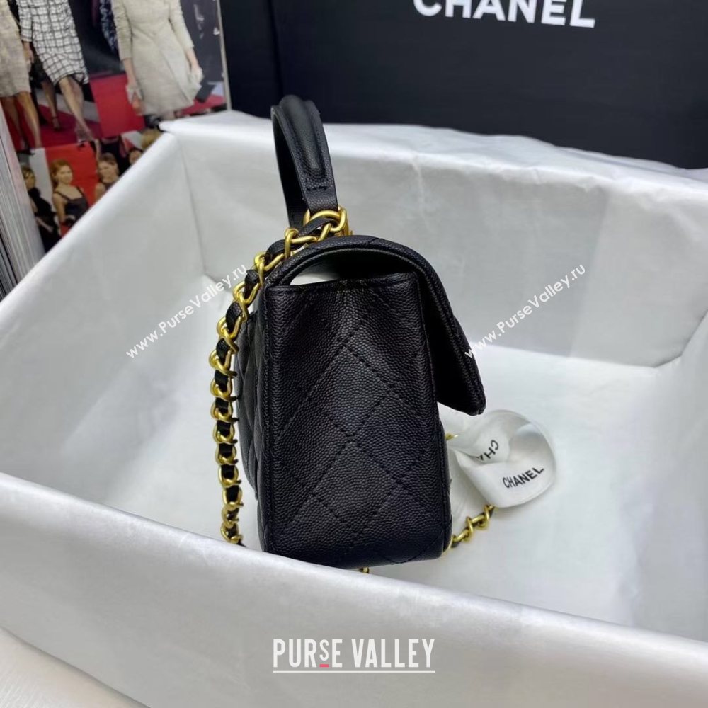 Chanel Grained Calfskin Mini Flap Bag with Top Handle AS2431 Black 2021 (JY-21031712)