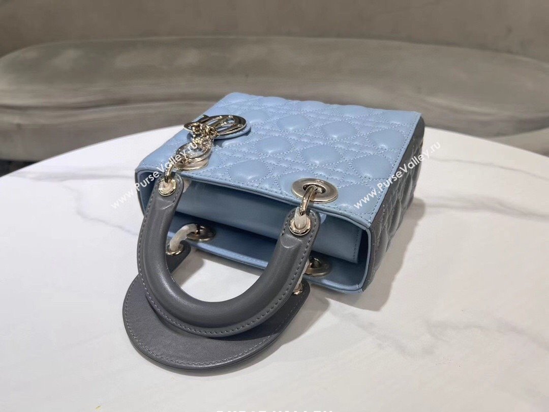 Dior Small Lady Dior Bag in Two-Tone Cannage Lambskin 0531 Blue/Grey 2024 (XXG-24060318)