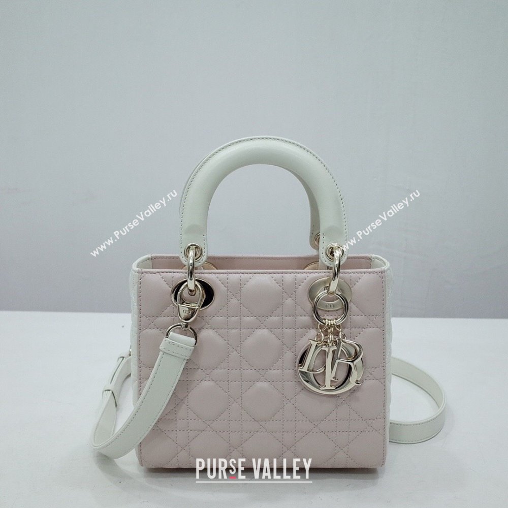 Dior Small Lady Dior Bag in Lambskin Leather Pink/White/Gold 2024 (DMZ-24042606)