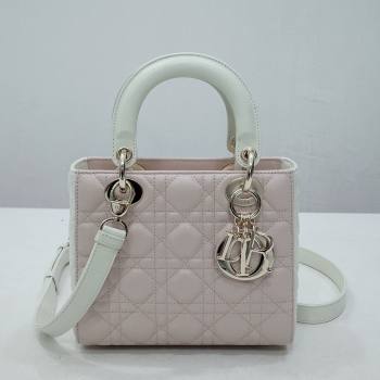 Dior Small Lady Dior Bag in Lambskin Leather Pink/White/Gold 2024 (DMZ-24042606)