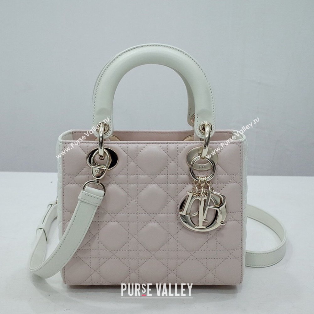 Dior Small Lady Dior Bag in Lambskin Leather Pink/White/Gold 2024 (DMZ-24042606)