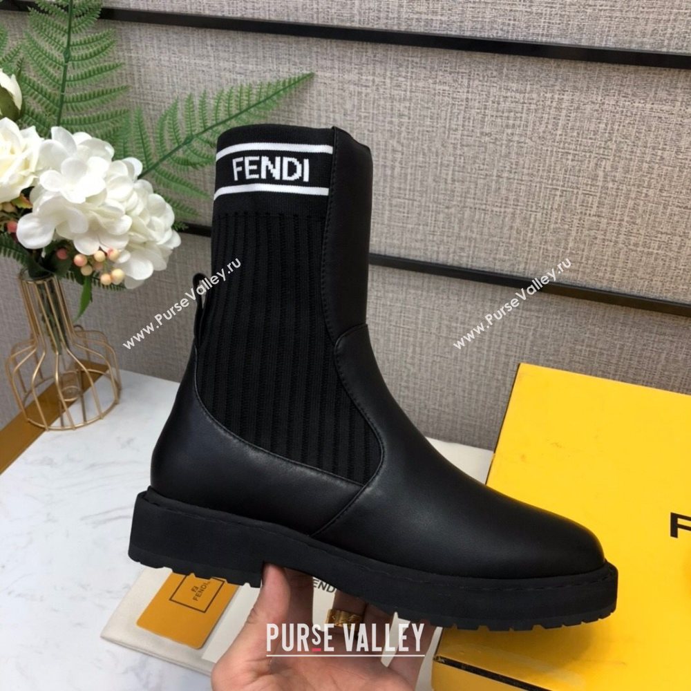 Fendi Soft Calfskin FF Knit Sock Short Boots Black/White 2020 (MD-20120416)