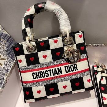 Dior Medium Lady D-Lite Bag in D-Chess Heart Embroidery 2021   (XXG-21090722)