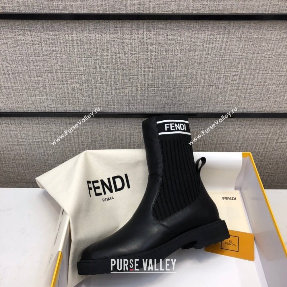 Fendi Soft Calfskin FF Knit Sock Short Boots Black/White 2020 (MD-20120416)