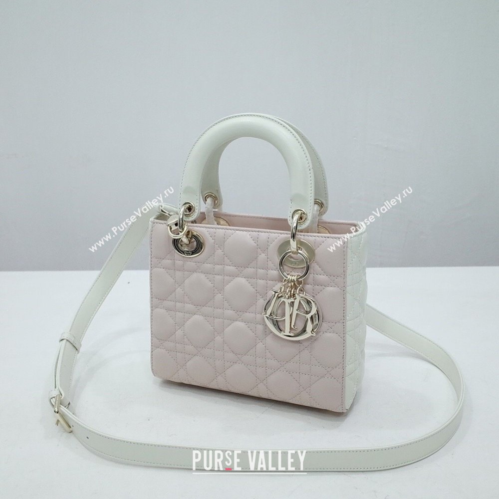 Dior Small Lady Dior Bag in Lambskin Leather Pink/White/Gold 2024 (DMZ-24042606)