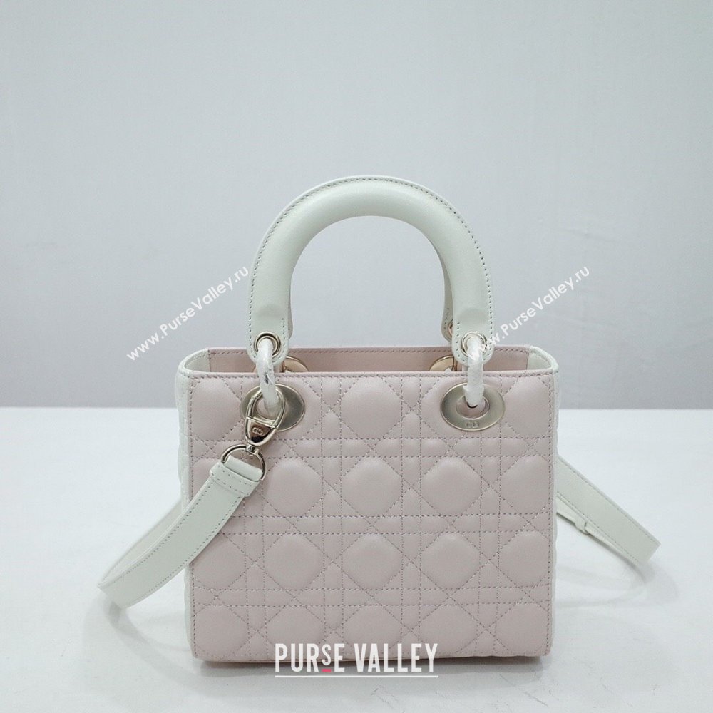 Dior Small Lady Dior Bag in Lambskin Leather Pink/White/Gold 2024 (DMZ-24042606)