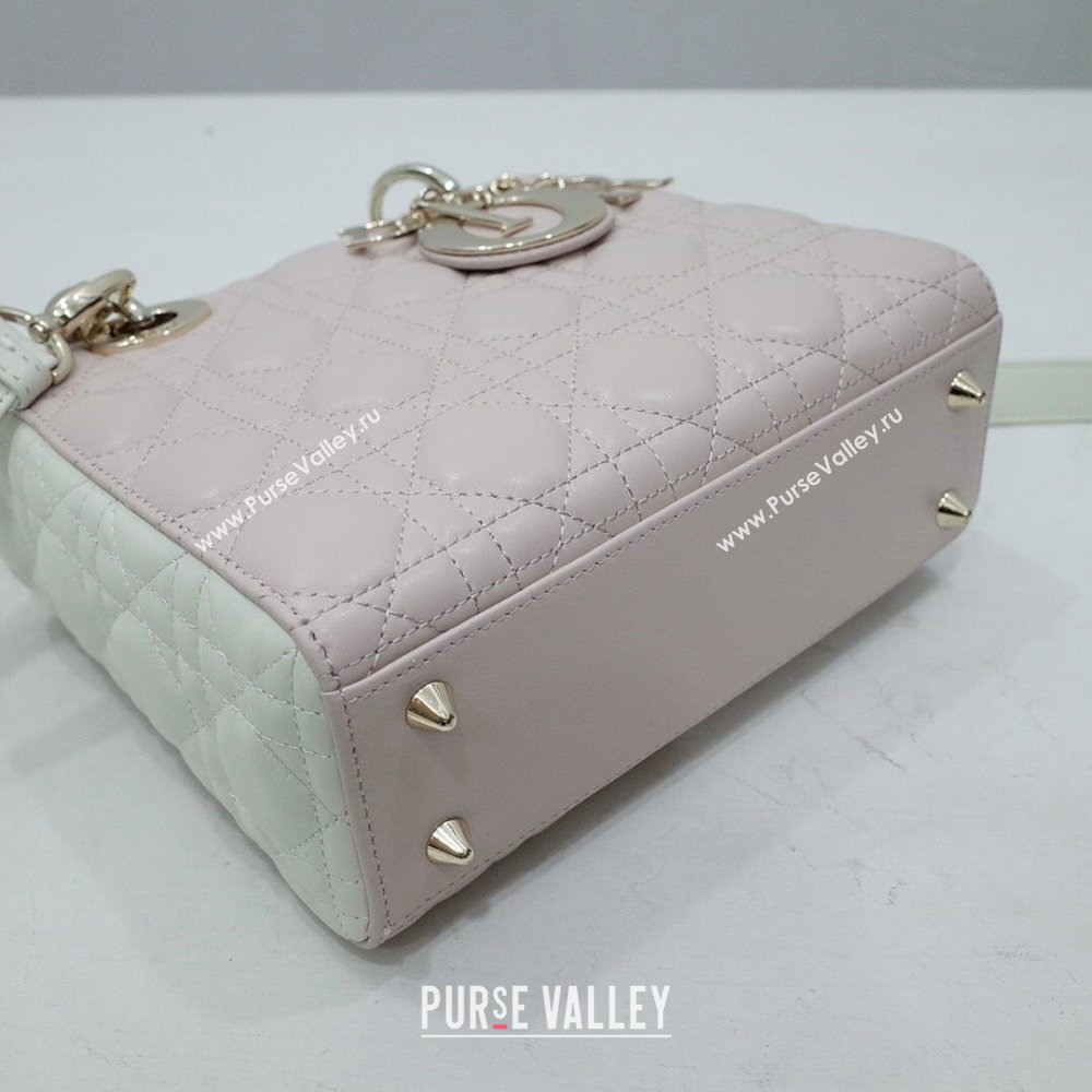 Dior Small Lady Dior Bag in Lambskin Leather Pink/White/Gold 2024 (DMZ-24042606)