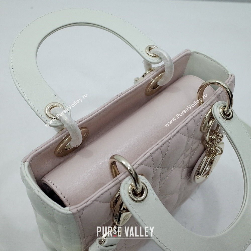 Dior Small Lady Dior Bag in Lambskin Leather Pink/White/Gold 2024 (DMZ-24042606)