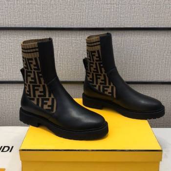 Fendi Soft Calfskin FF Knit Sock Short Boots Black/Brown 2020 (MD-20120415)