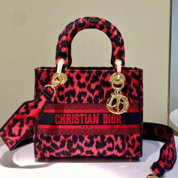 Dior Medium Lady D-Lite Bag in Red Multicolor Mizza Embroidery 2021 (XXG-21090723)