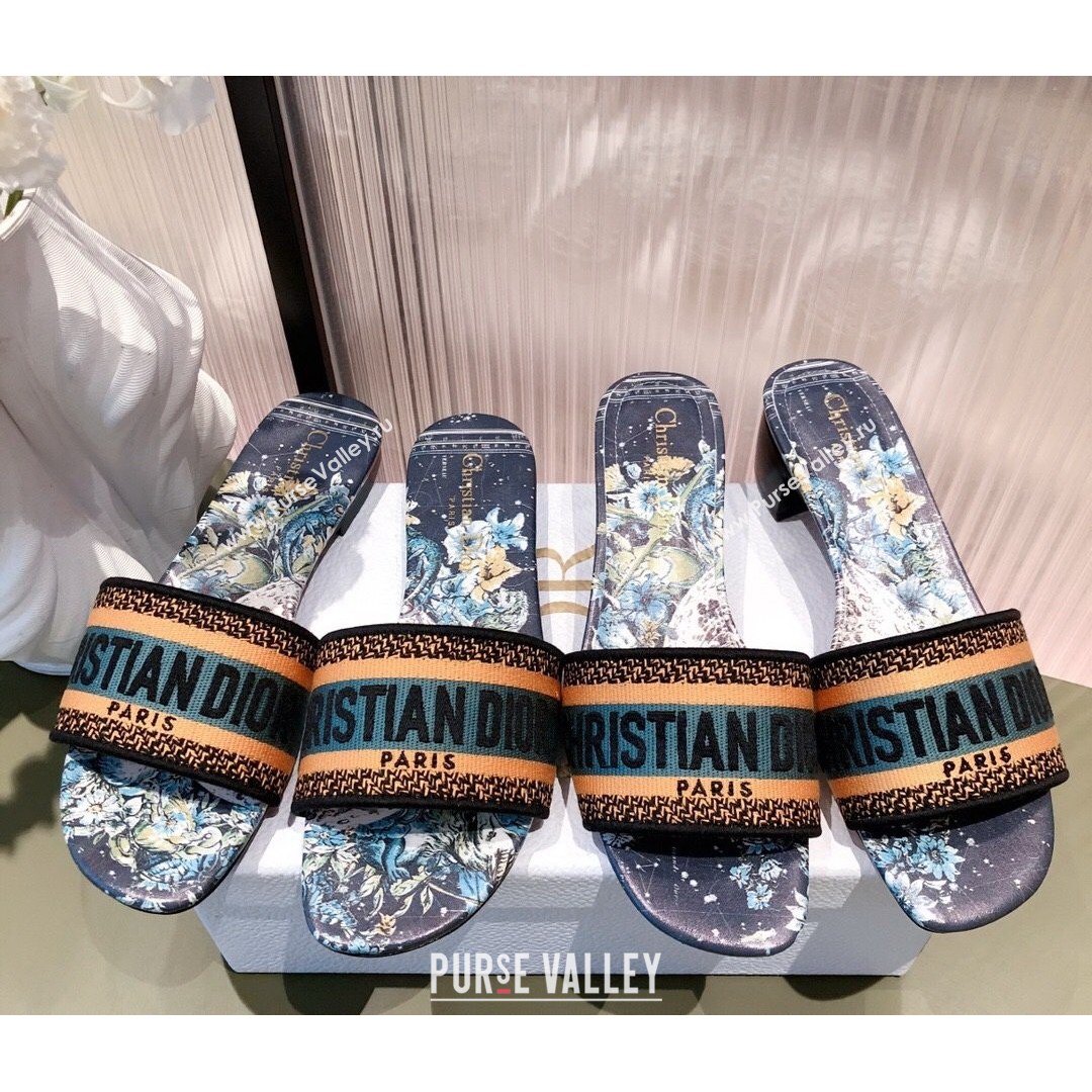 Dior Dway Flat Slide Sandals in Zodiac Embroidered Cotton Multicolor/Blue 2021 (KL-21081445)