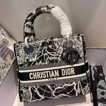 Dior Medium Lady D-Lite Bag in Black Around The World Embroidery 2021 (XXG-21090727)