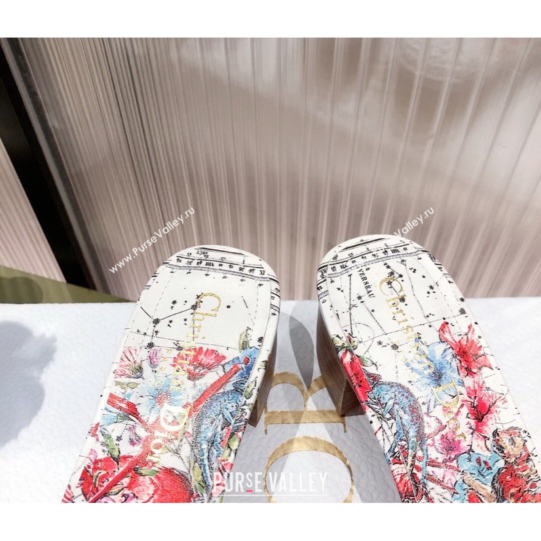 Dior Dway Heeled Slide Sandals in Zodiac Embroidered Cotton Multicolor/Pink 2021 (KL-21081450)