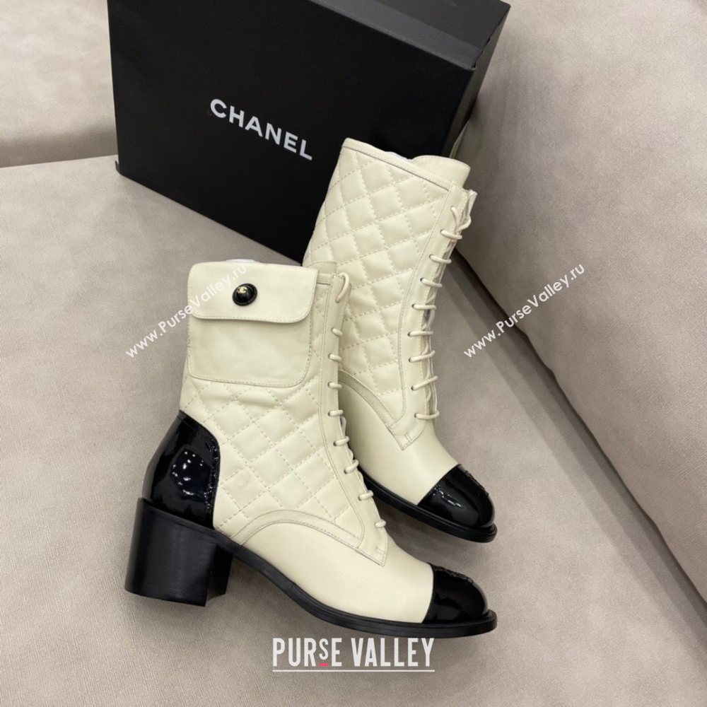 Chanel Quilted Leather Short Boots with Pouch White 2020 (DLY-20120420)