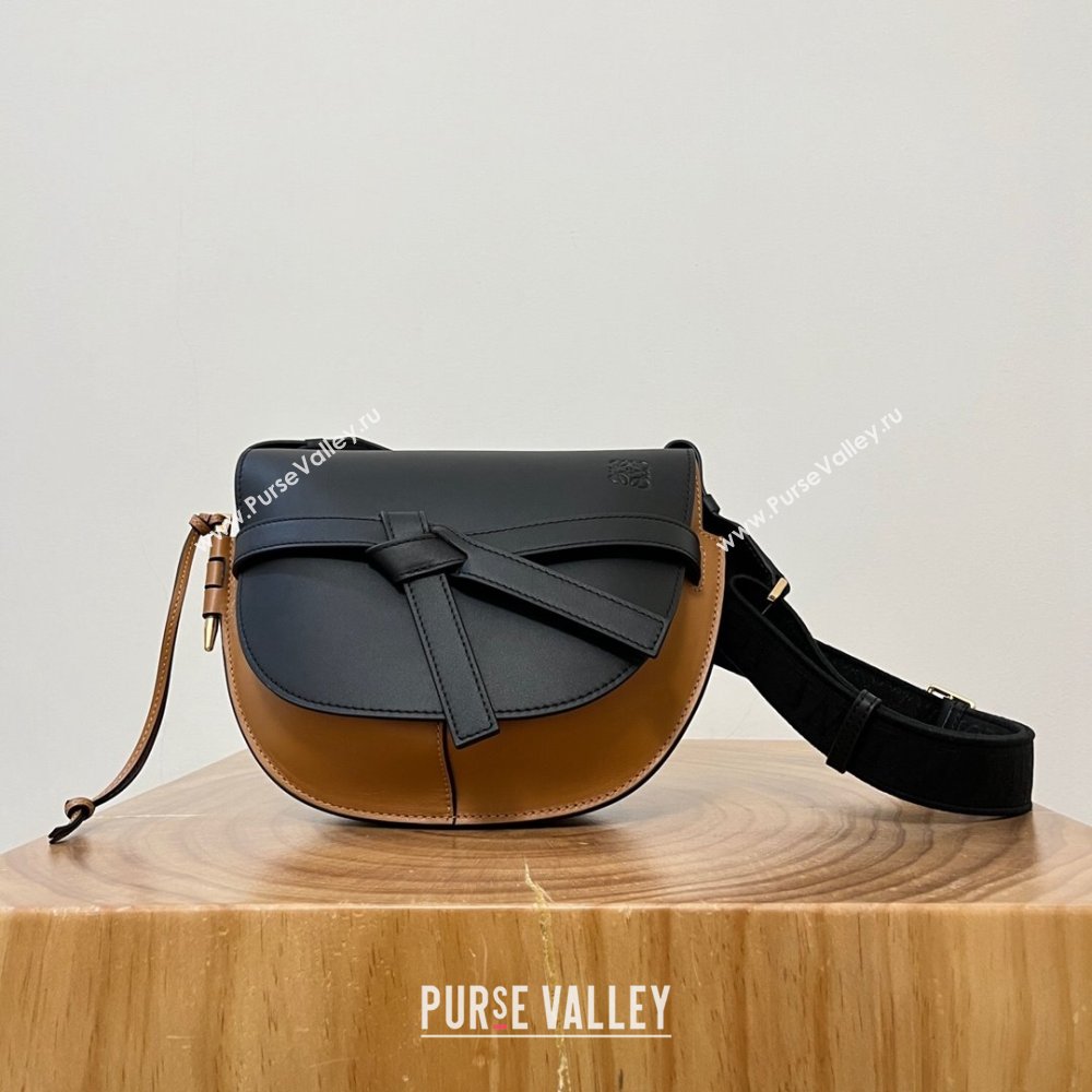 Loewe Small Gate Dual Bag in Soft Calfskin and Jacquard Strap Black/Brown 2024 Top (KK-24060304)