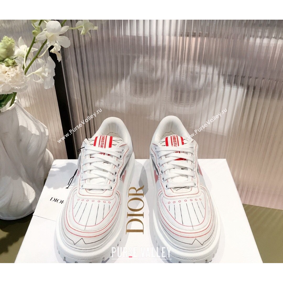 Dior Addict Sneakers in D-Chess Heart Calfskin and Technical Fabric White/Black/Red 2021 (KL-21081451)