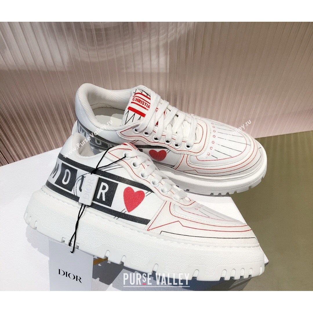 Dior Addict Sneakers in D-Chess Heart Calfskin and Technical Fabric White/Black/Red 2021 (KL-21081451)