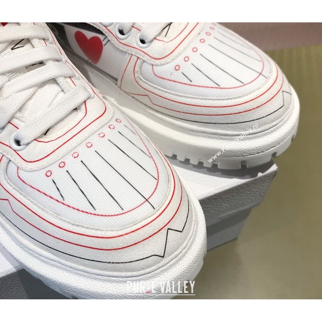 Dior Addict Sneakers in D-Chess Heart Calfskin and Technical Fabric White/Black/Red 2021 (KL-21081451)