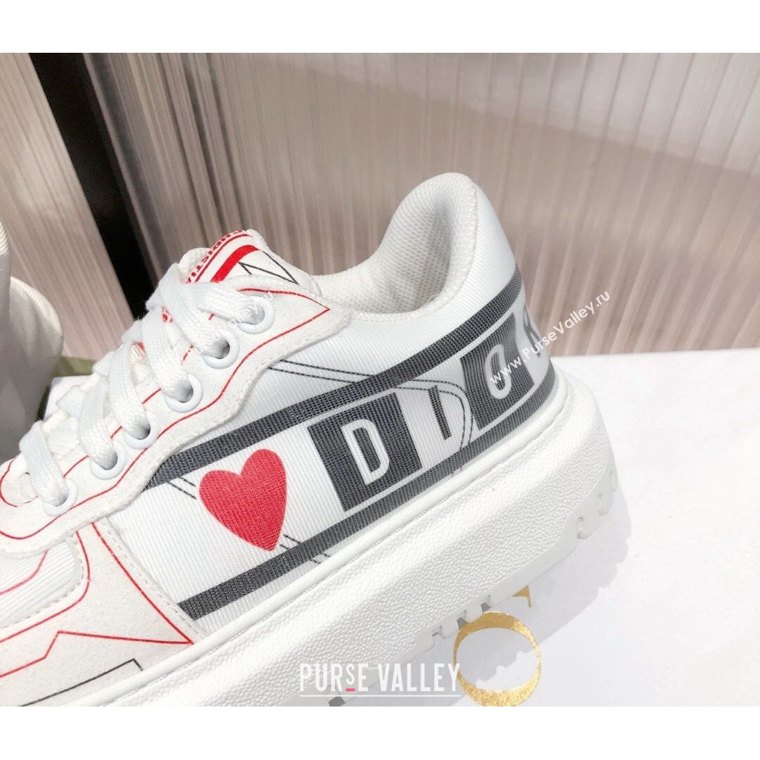 Dior Addict Sneakers in D-Chess Heart Calfskin and Technical Fabric White/Black/Red 2021 (KL-21081451)