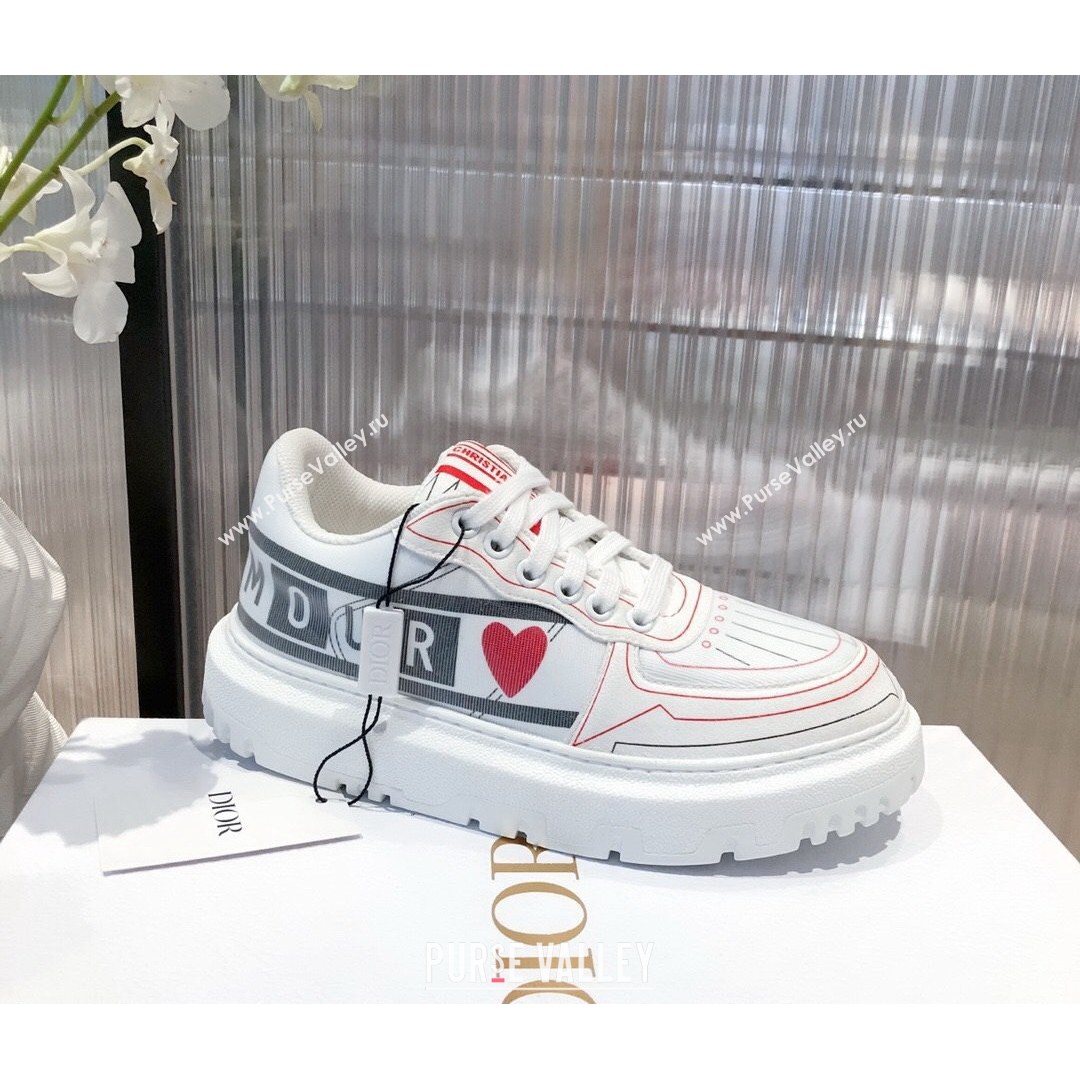 Dior Addict Sneakers in D-Chess Heart Calfskin and Technical Fabric White/Black/Red 2021 (KL-21081451)