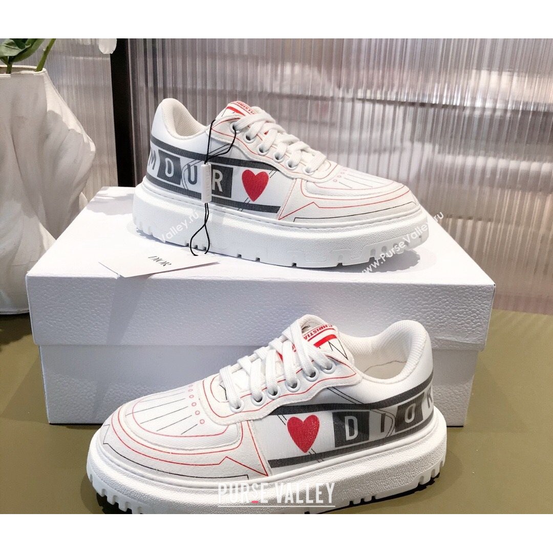 Dior Addict Sneakers in D-Chess Heart Calfskin and Technical Fabric White/Black/Red 2021 (KL-21081451)