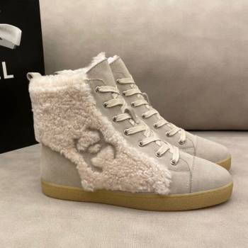 Chanel Suede and CC Shearling Wool Short Boots Gray 2020 (DLY-20120422)