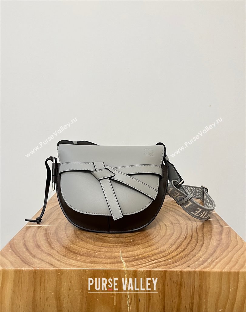 Loewe Small Gate Dual Bag in Soft Calfskin and Jacquard Strap Grey/Coffee 2024 Top (KK-24060305)