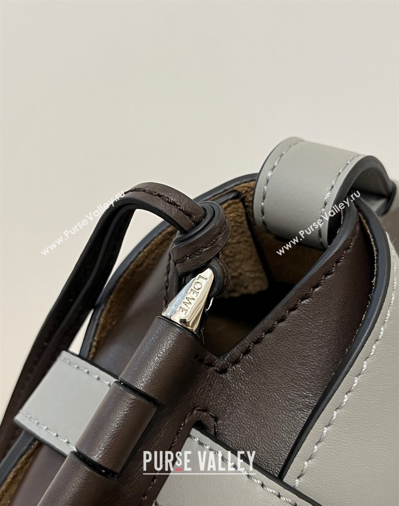 Loewe Small Gate Dual Bag in Soft Calfskin and Jacquard Strap Grey/Coffee 2024 Top (KK-24060305)