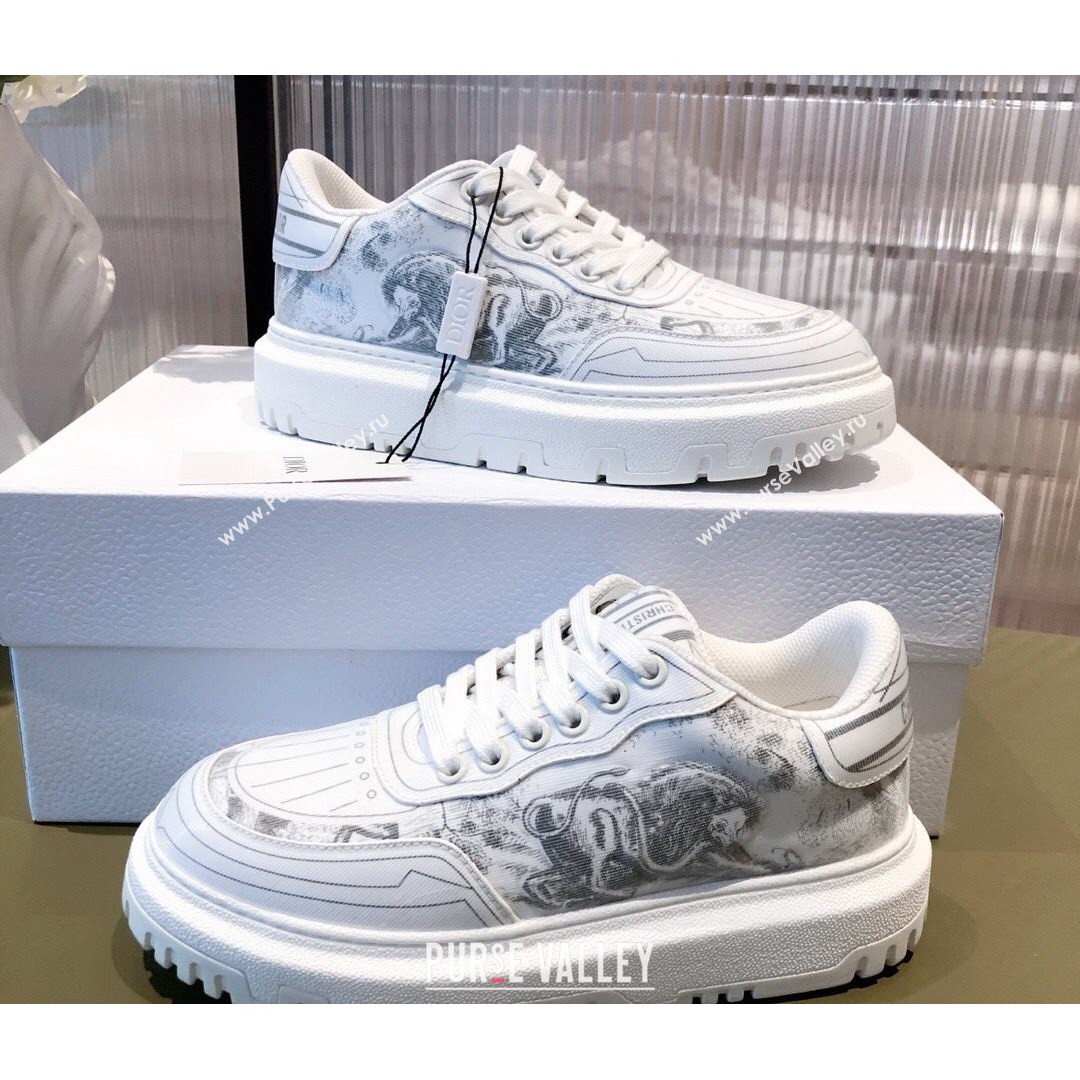 Dior Addict Sneakers in Grey Toile de Jouy Technical Fabric 2021 (KL-21081452)