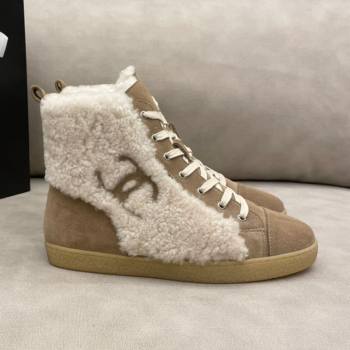 Chanel Suede and CC Shearling Wool Short Boots Brown 2020 (DLY-20120423)