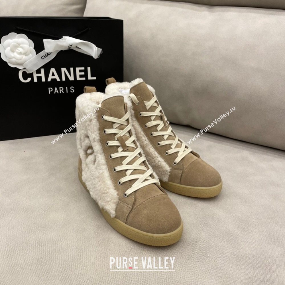 Chanel Suede and CC Shearling Wool Short Boots Brown 2020 (DLY-20120423)