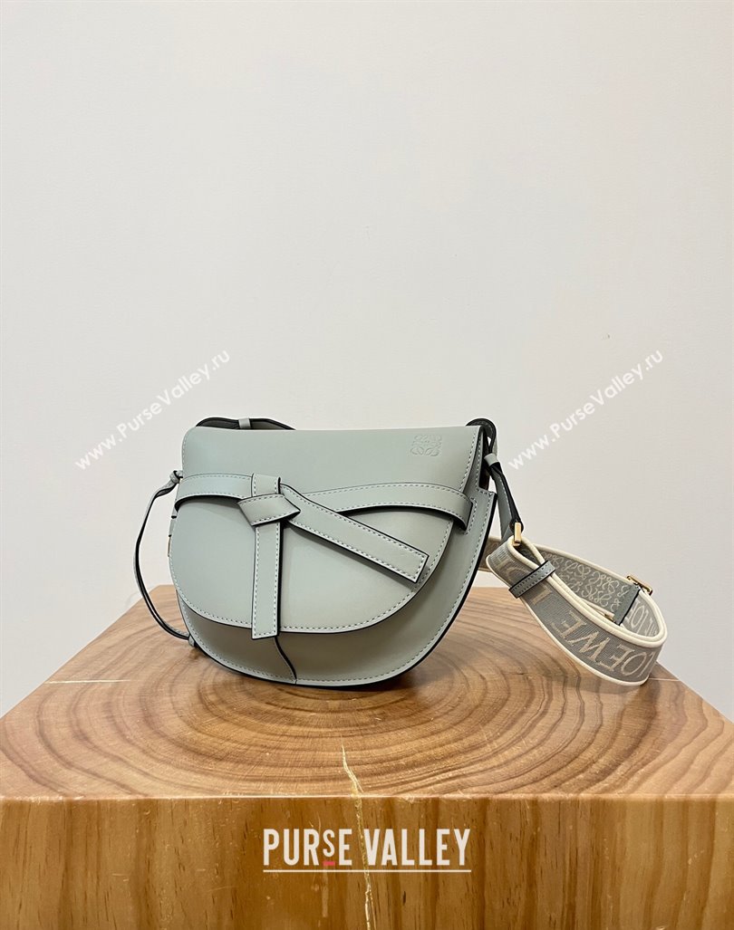 Loewe Small Gate Dual Bag in Soft Calfskin and Jacquard Strap Glacier Blue 2024 Top (KK-24060306)