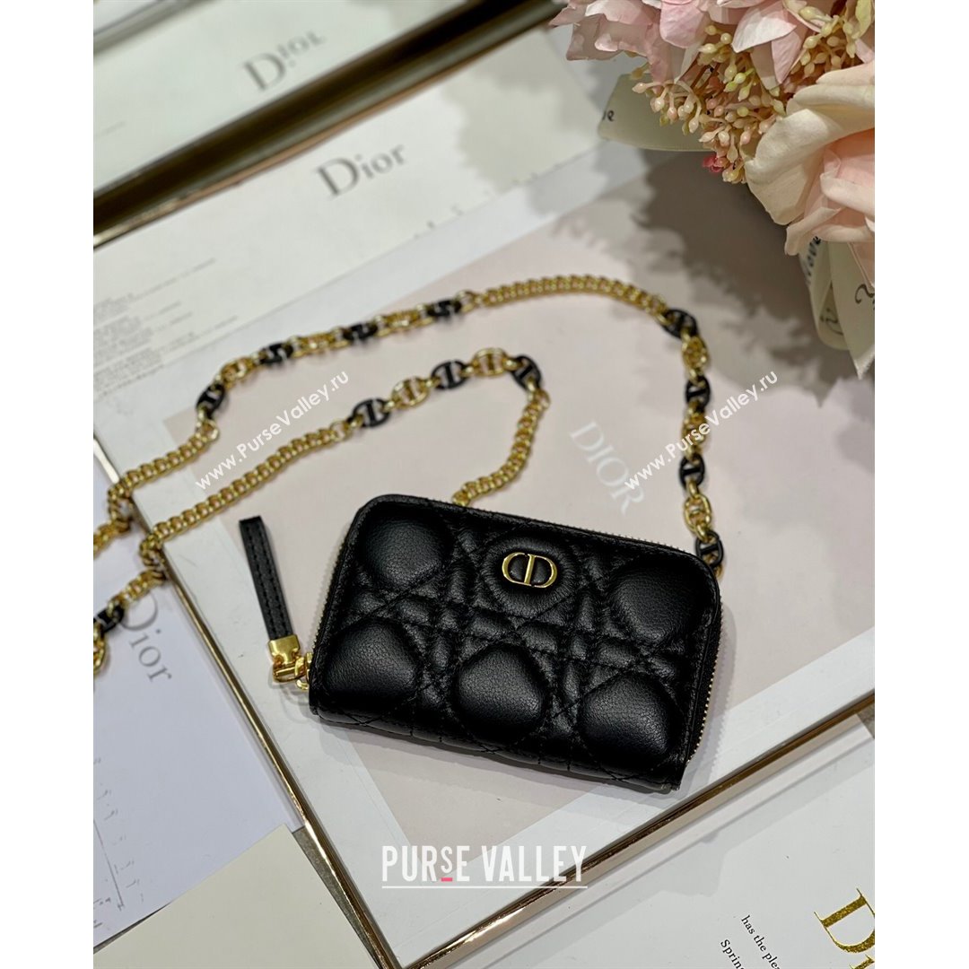 Dior Mini Caro Zipped Pouch in Black Cannage Lambskin 2021 (BINF-21090818)