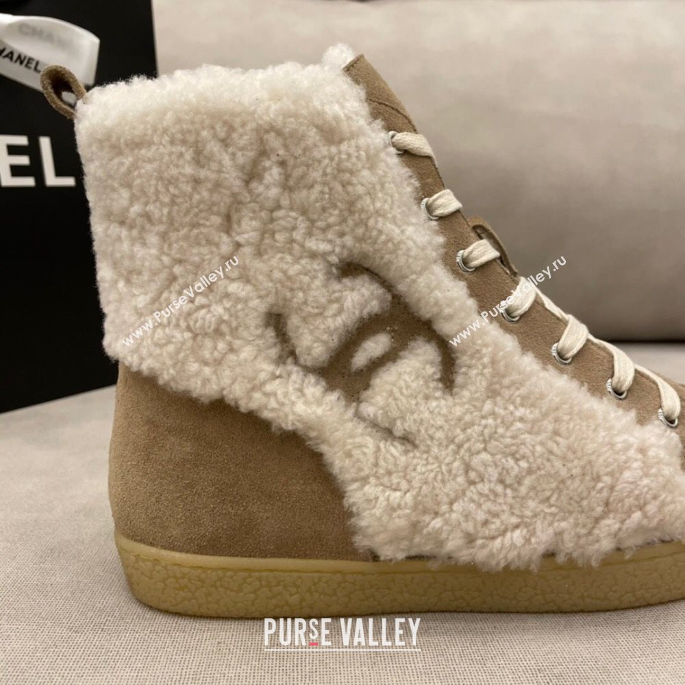 Chanel Suede and CC Shearling Wool Short Boots Brown 2020 (DLY-20120423)