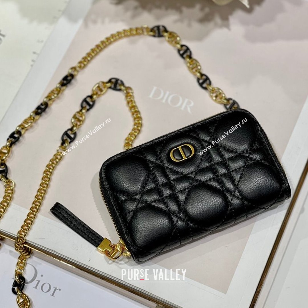 Dior Mini Caro Zipped Pouch in Black Cannage Lambskin 2021 (BINF-21090818)