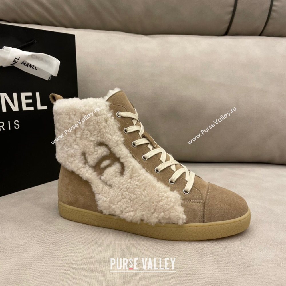 Chanel Suede and CC Shearling Wool Short Boots Brown 2020 (DLY-20120423)