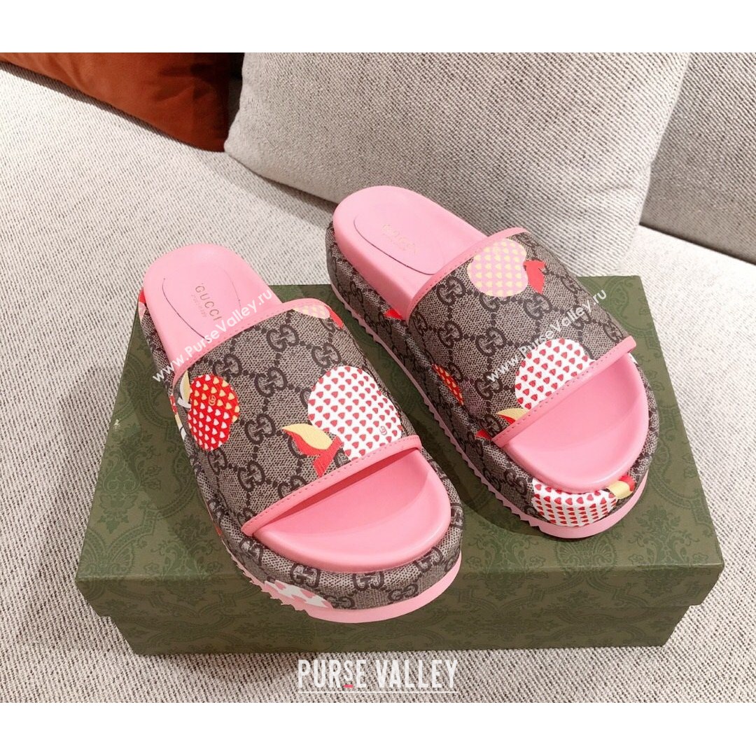 Gucci Heart Apple GG Platform Slide Sandals Pink 2021 (KL-21081453)