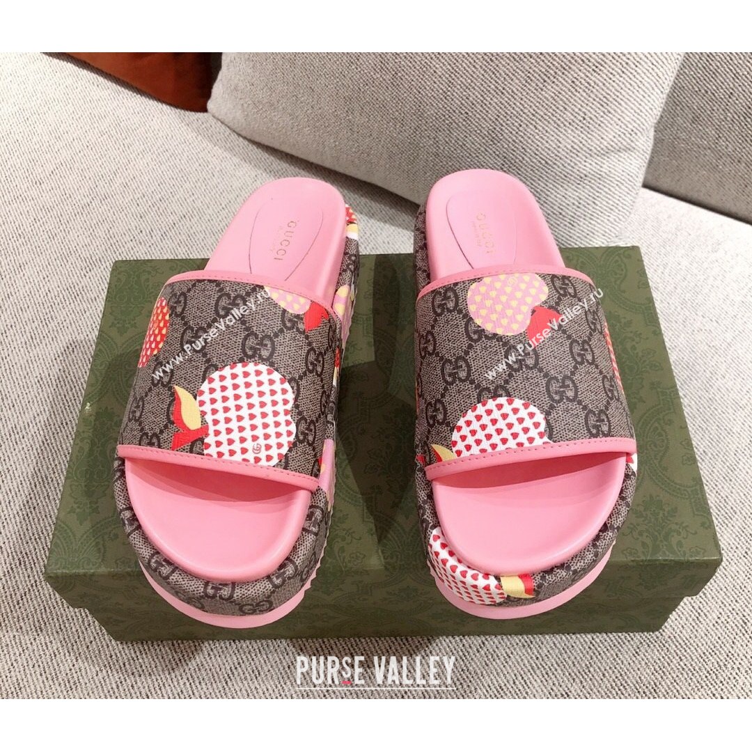 Gucci Heart Apple GG Platform Slide Sandals Pink 2021 (KL-21081453)