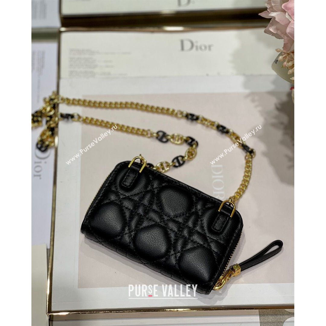Dior Mini Caro Zipped Pouch in Black Cannage Lambskin 2021 (BINF-21090818)